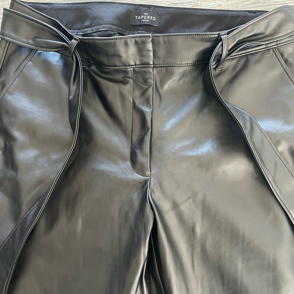 Faux leather black pants with belted waist. Size 12.